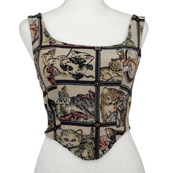 Cider Vintage-Inspired Cat Tapestry Corset Crop Top (XS) - Picture 11 of 11